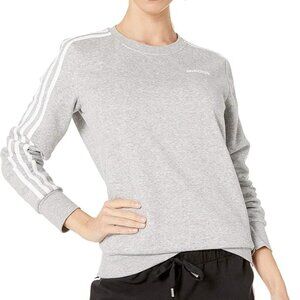Adidas Womens Grey Essentials 3 Stripe Fench Terry Fleece Sweatshirt SZ Medium
